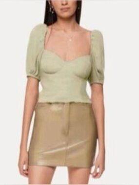Aritzia Wilfred Novella Sweetheart Puff Sleeve Crop Top Green Size Small
